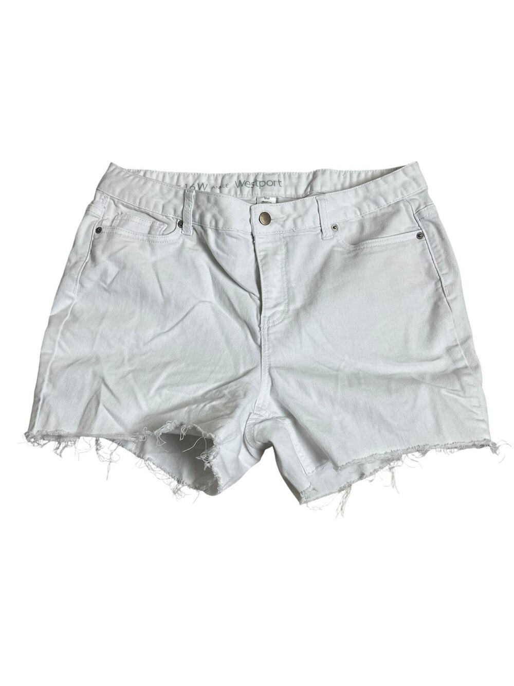 Westport White Denim Shorts 16W Raw Hem Stretch Plus Size Summer Casual Cutoff